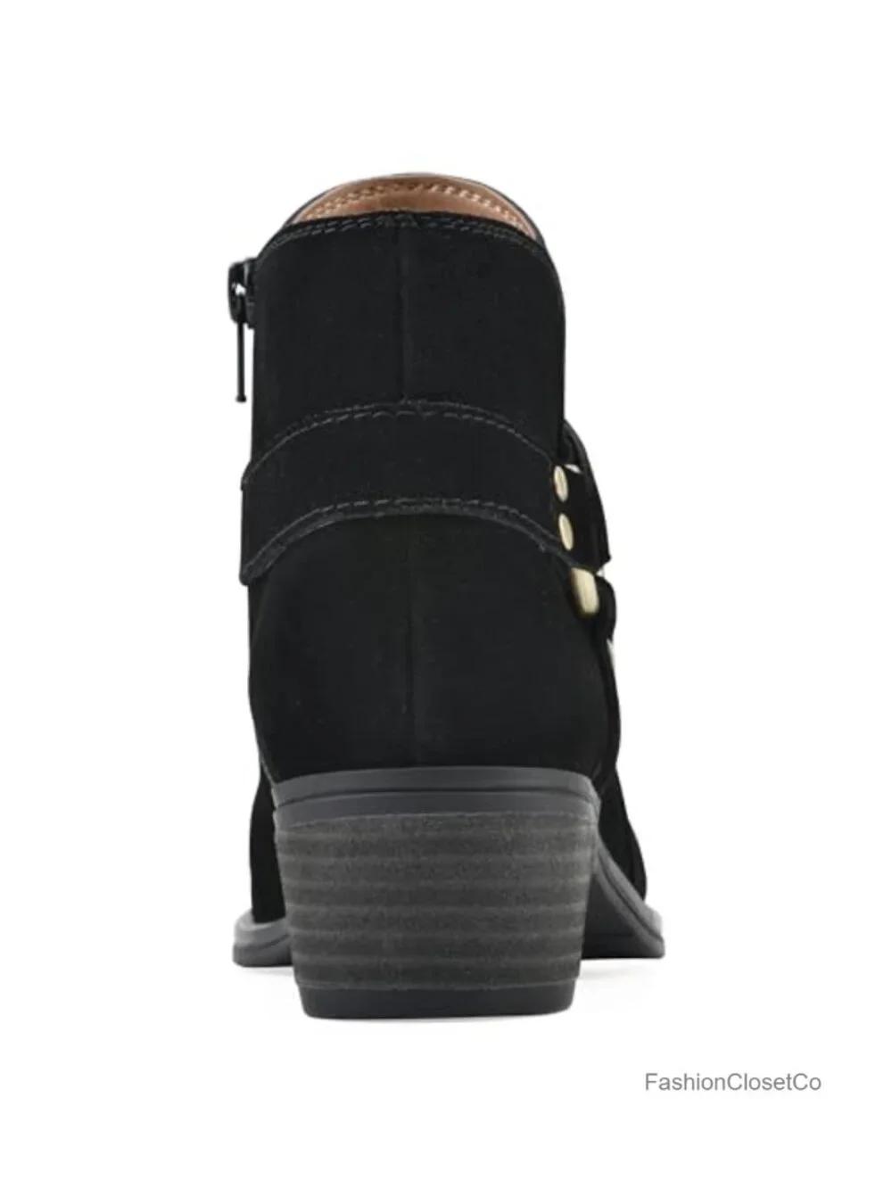 Western Ankle Boots with Harness Detail Inside Zipper Leather